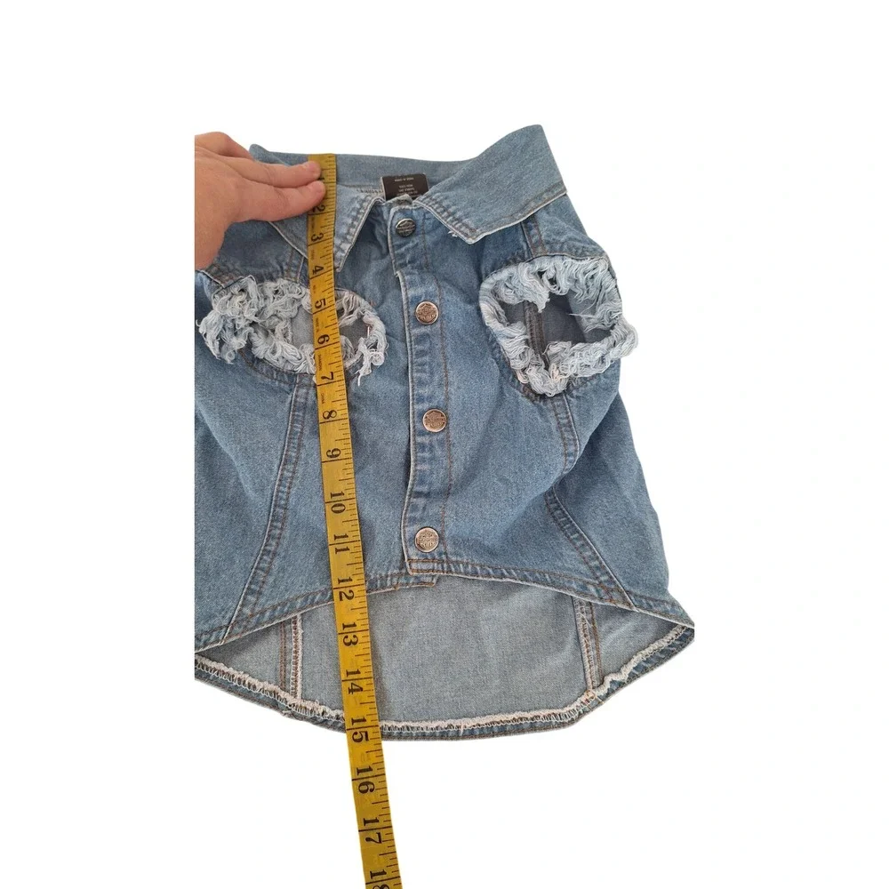 Harley-Davidson Dog Denim Vest Medium Willie G Skull Blue Biker Pet Jacket